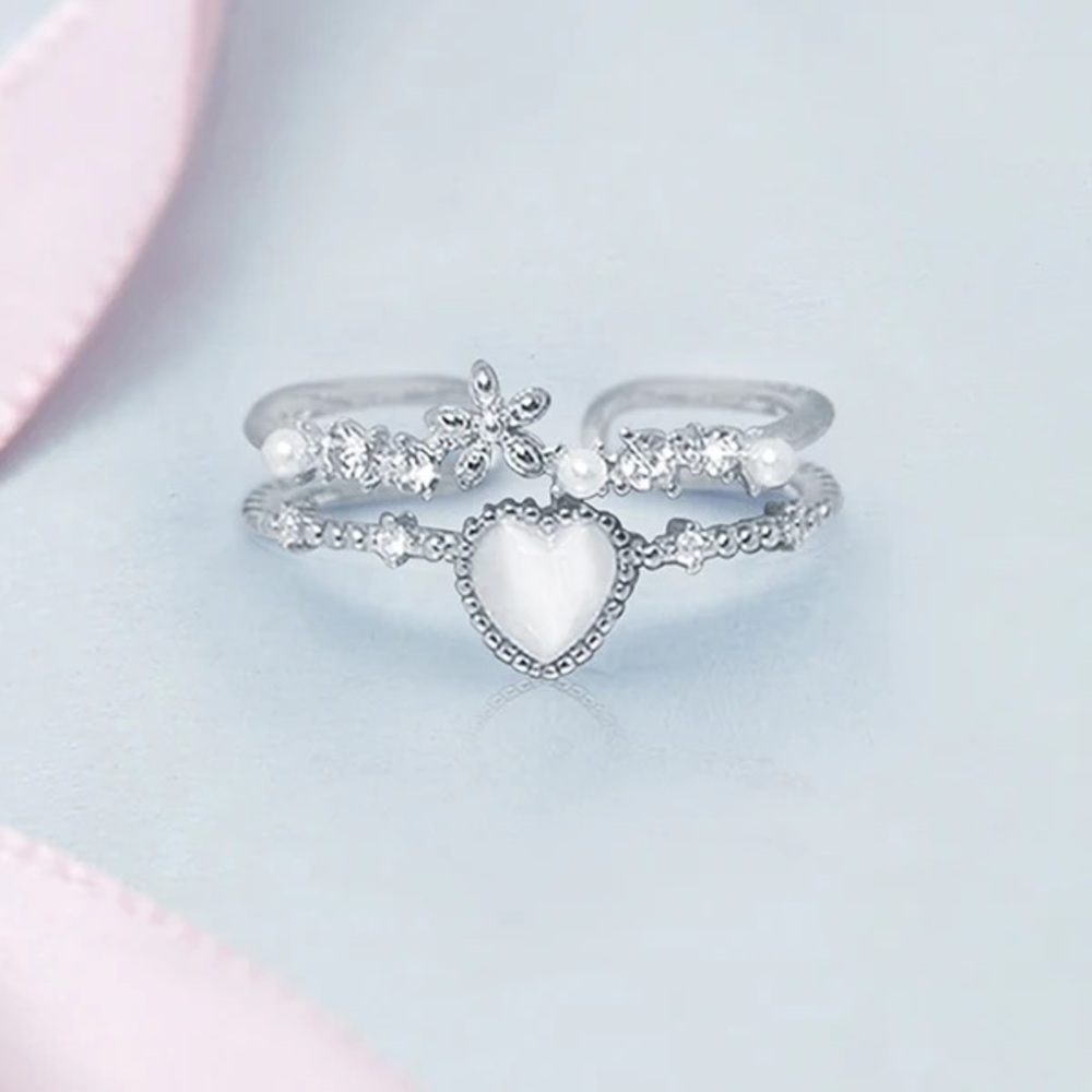 Silver Iridescent Moonstone Antique Vintage Adjustable Open Double At Ring
